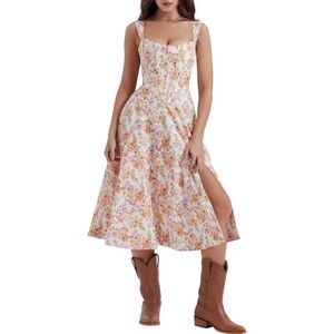 HOUSE OF CB Saira Floral Lace-Up Corset Cocktail Dress